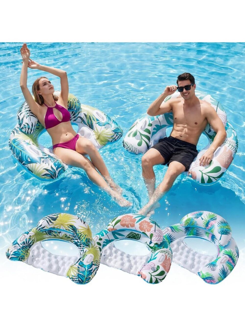 3 Pack Colorful Adult Pool Floats - Fun Floaties for Summer Pool Parties